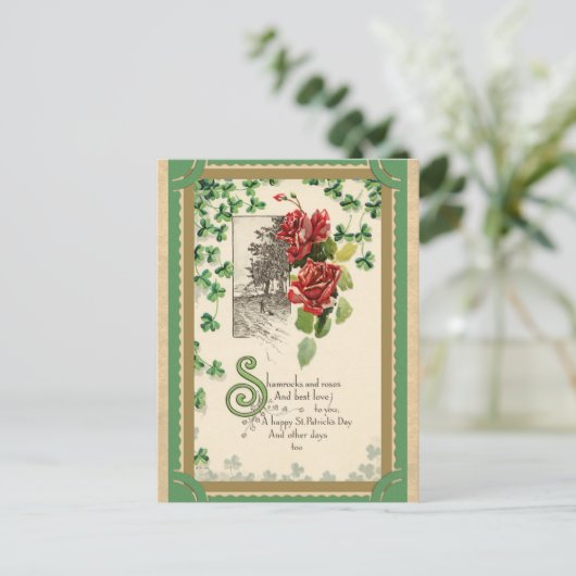  St. Patricks Day Irish Shamrock and Roos Briefkaart (Staand voorkant)