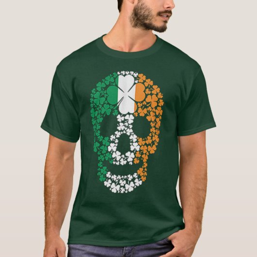 St. Patrick's Day Irish Shamrock Clover Skull T-shirt (Voorkant)