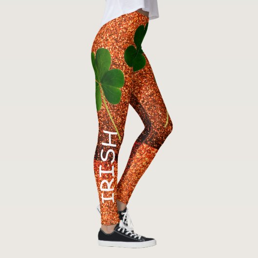 St Patrick's Day Irish Shamrock Gold Glitter Green Leggings (Rechts)