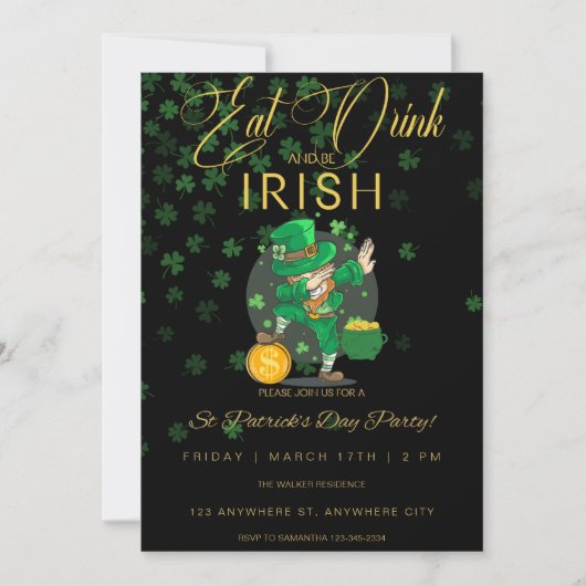 St. Patrick's Day Irish Shamrock Leprechaun Party Kaart (Voorkant)
