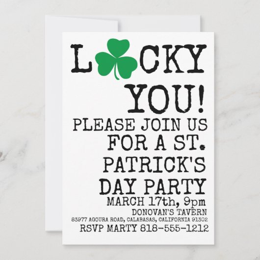 St. Patricks Day Irish Shamrock Party Invitation Kaart (Voorkant)
