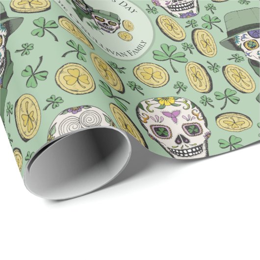 St Patrick's Day Irish Sugar Skull Custom Cadeaupapier (Rol Hoek)