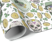 St Patrick's Day Irish Sugar Skull Custom Cadeaupapier (Rol Hoek)