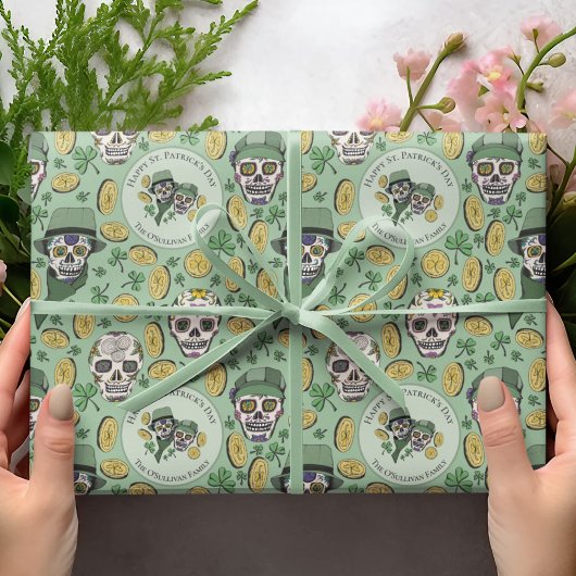 St Patrick's Day Irish Sugar Skull Custom Cadeaupapier