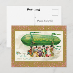 St Patrick's Day Irish Zeppelin Roos Gold Glitter Briefkaart