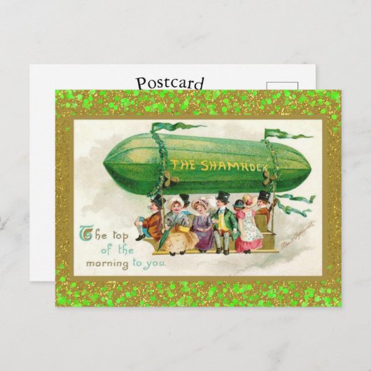 St Patrick's Day Irish Zeppelin Shamrocks Glitter Briefkaart (Voorkant / Achterkant)