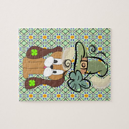 St. Patrick's Day Jigzaag Puzzle Dog Legpuzzel (Horizontaal)