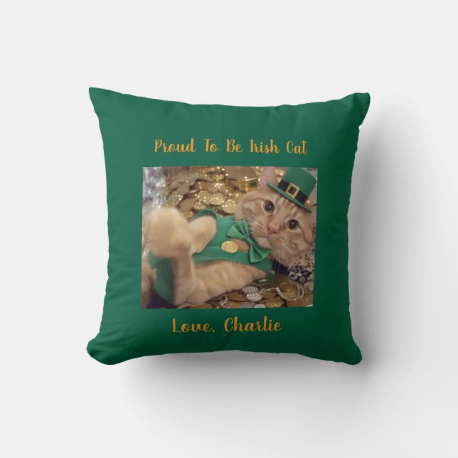 St. Patrick's Day Kabouter Kat  Kussen (Voorkant)