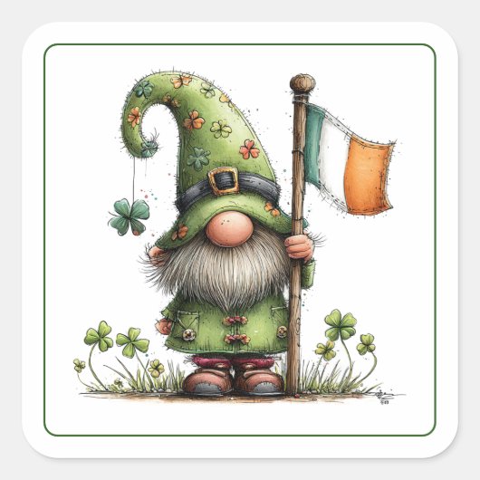 St. Patrick's Day Kabouter Vierkante Sticker (Voorkant)