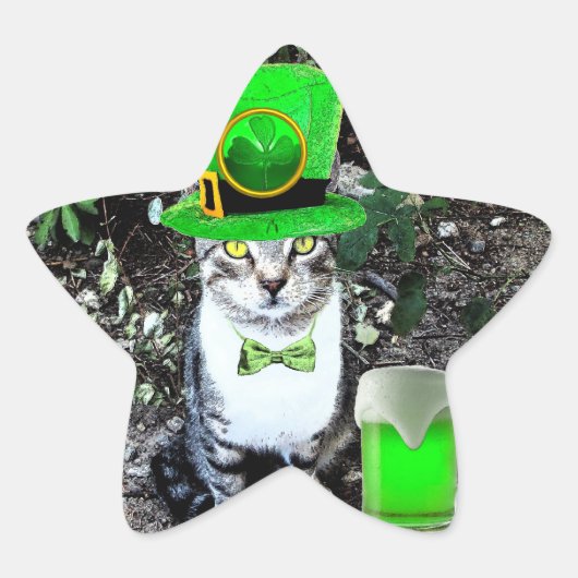 ST PATRICK'S DAY KAT MET GROENE IERSE BIERSTER STER STICKER (Voorkant)