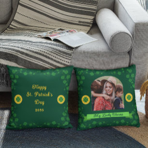 St. Patrick's Day Klaver Familie Foto Aandenken Kussen