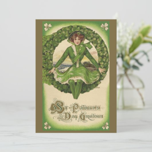  St. Patrick's Day, Krans met Irish Lass Kaart (Staand voorkant)