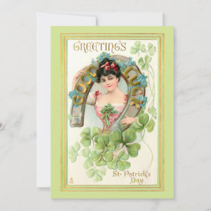  St. Patrick's Day Lassie met Hoefijzer Feestdagenkaart