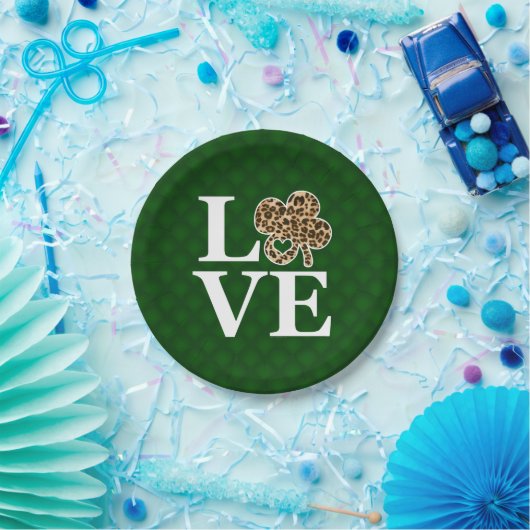 St Patricks Day Leopard Love Shamrock Papieren Bordje (Feest)