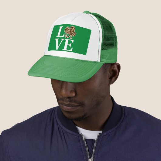 St Patricks Day Leopard Love Shamrock Trucker Pet (In situ)