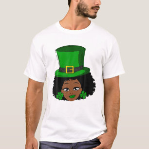 St Patricks Day Leprechaun Afro Woman Shamrock Wom T-shirt