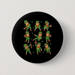 St Patricks Day Leprechaun Baseball Player boys Gi Ronde Button 5,7 Cm
