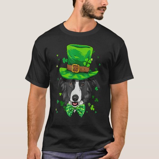 St Patrick's Day Leprechaun Border Collie Dog Sham T-shirt (Voorkant)