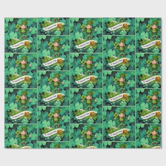 St. Patrick's Day Leprechaun Clover Shamrock Cadeaupapier (Vlak)