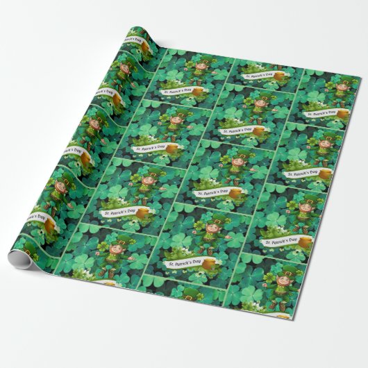 St. Patrick's Day Leprechaun Clover Shamrock Cadeaupapier (Uitgerold)