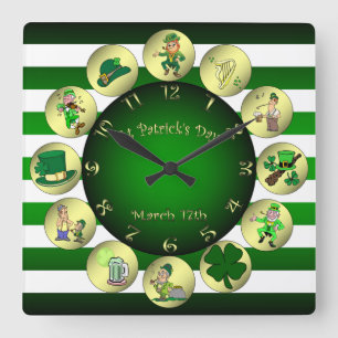St Patrick's Day ~ Leprechaun ~ "Erin Go Bragh" ~ Vierkante Klok