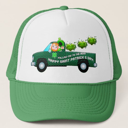 St Patricks Day Leprechaun Funny Drink Beer Trucker Pet (Voorkant)
