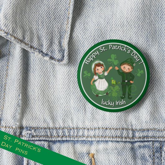 ST. Patrick's Day Leprechaun & meisje Ronde Button 5,7 Cm