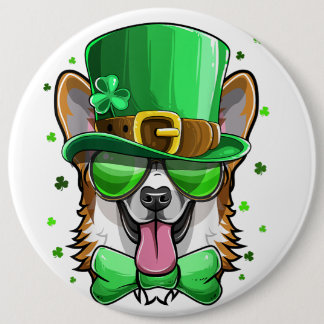 St Patrick's Day Leprechaun Pembroke Welsh Corgi C Ronde Button 6,0 Cm