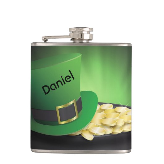 St. Patrick's Day Leprechaun-Pet en goudpot Heupfles (Voorkant)