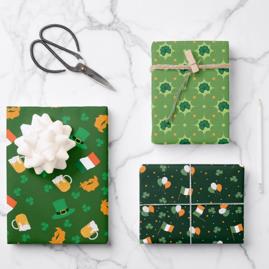 St Patrick's Day Leprechaun Pet Shamrock Flag Gold Inpakpapier Vel (Voorkant)