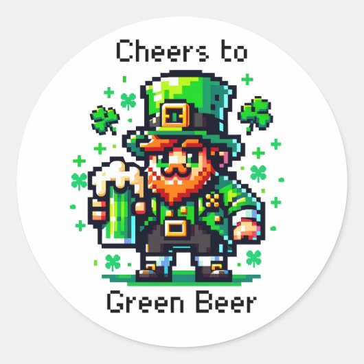 St Patrick's Day Leprechaun | Proost op groen bier Ronde Sticker (Voorkant)