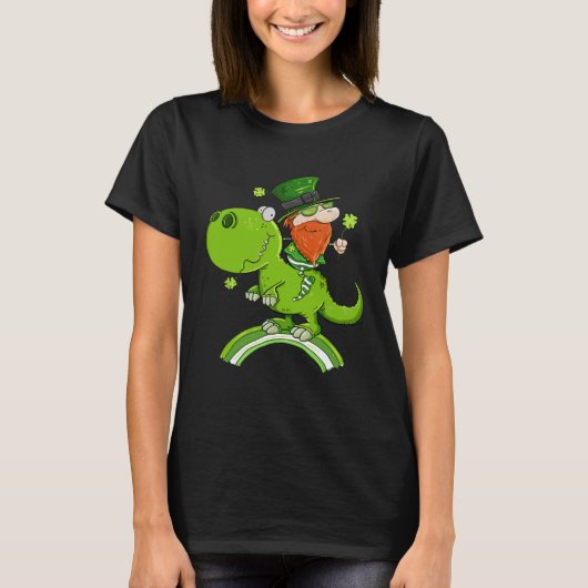 St Patricks Day Leprechaun Riding A Dinosaur Shamr T-shirt (Voorkant)