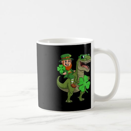 St Patricks Day Leprechaun Riding T Rex Fun Dino B Koffiemok (Rechts)