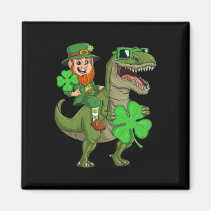 St Patricks Day Leprechaun Riding T Rex Fun Dino B Magneet