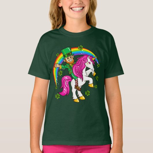 St Patricks Day Leprechaun Riding Unicorn T-shirt (Voorkant)