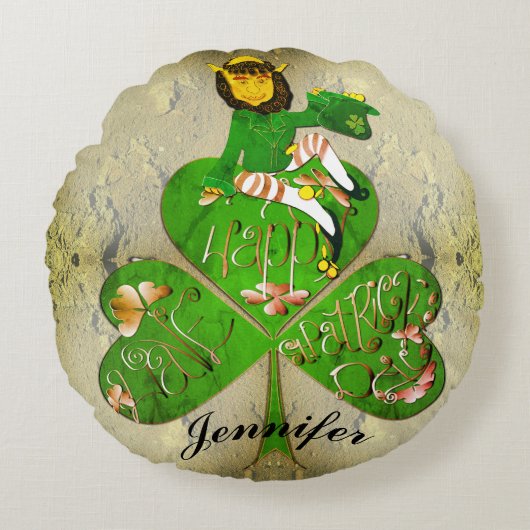 St. Patrick's Day Leprechaun Rond Kussen (Voorkant)