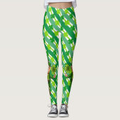 St. Patrick's Day Leprechaun Shamrock Green White Leggings (Voorkant)