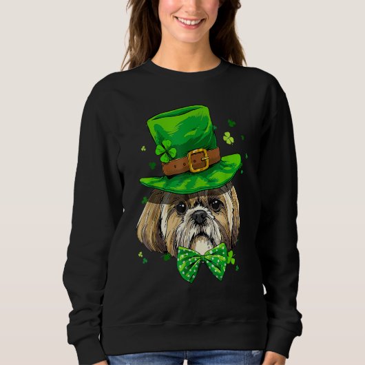 St Patrick's Day Leprechaun Shamrock Shih Tzu Iris Trui (Voorkant)