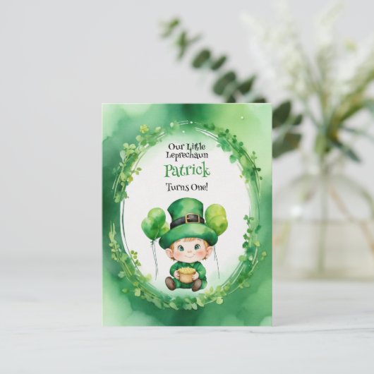 St patrick's day Leprechaun verjaardagsuitnodiging Briefkaart (Staand voorkant)