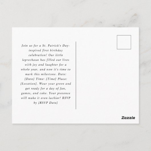 St patrick's day Leprechaun verjaardagsuitnodiging Briefkaart (Achterkant)