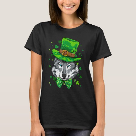 St Patrick's Day Leprechaun Wolf Shamrock Wolf Iri T-shirt (Voorkant)
