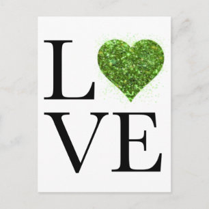 St. Patrick's day   Liefde   Groen glitterhart Briefkaart