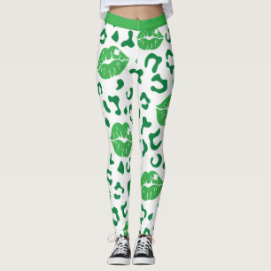St. Patrick's Day Lips Kiss Green Shamrock Clover Leggings