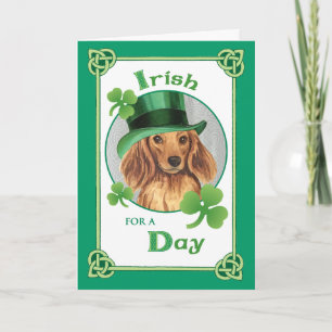 St. Patrick's Day Longhaire Dachshund Kaart