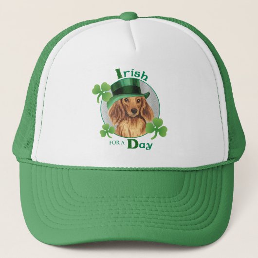 St. Patrick's Day Longhaire Dachshund Trucker Pet (Voorkant)
