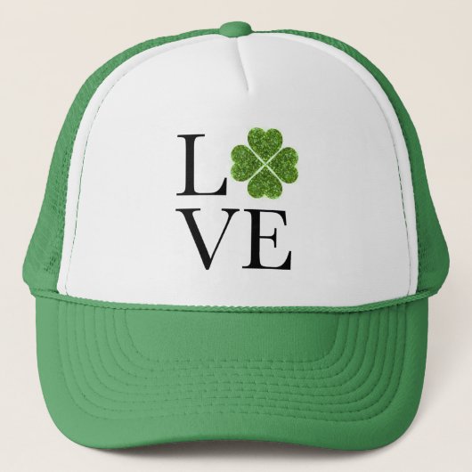St. Patrick's Day Love groene glitter shamrock Trucker Pet (Voorkant)