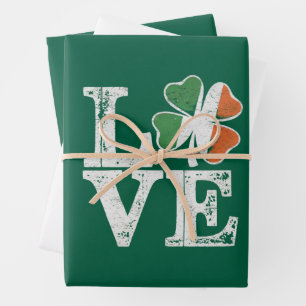 St Patricks Day Love Lucky Irish Shamrock Green Inpakpapier Vel