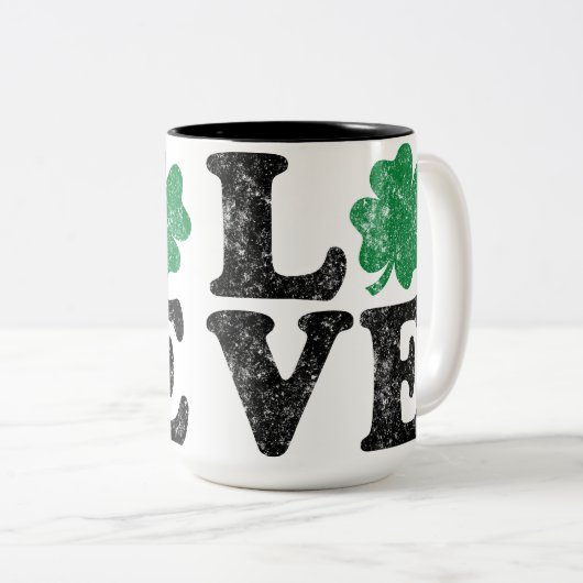 St Patrick's Day LOVE Shamrock Irish Tweekleurige Koffiemok (Voorkant rechts)