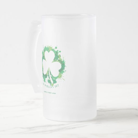 St. Patrick's Day. Lucky Clover White Silhouette. Matglas Bierpul (Voorkant links)