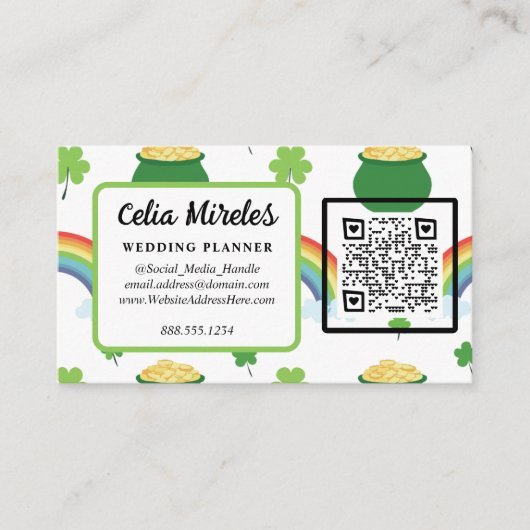 St Patricks Day Lucky Green Shamrock Rainbows Informatiekaartje (Voorkant)